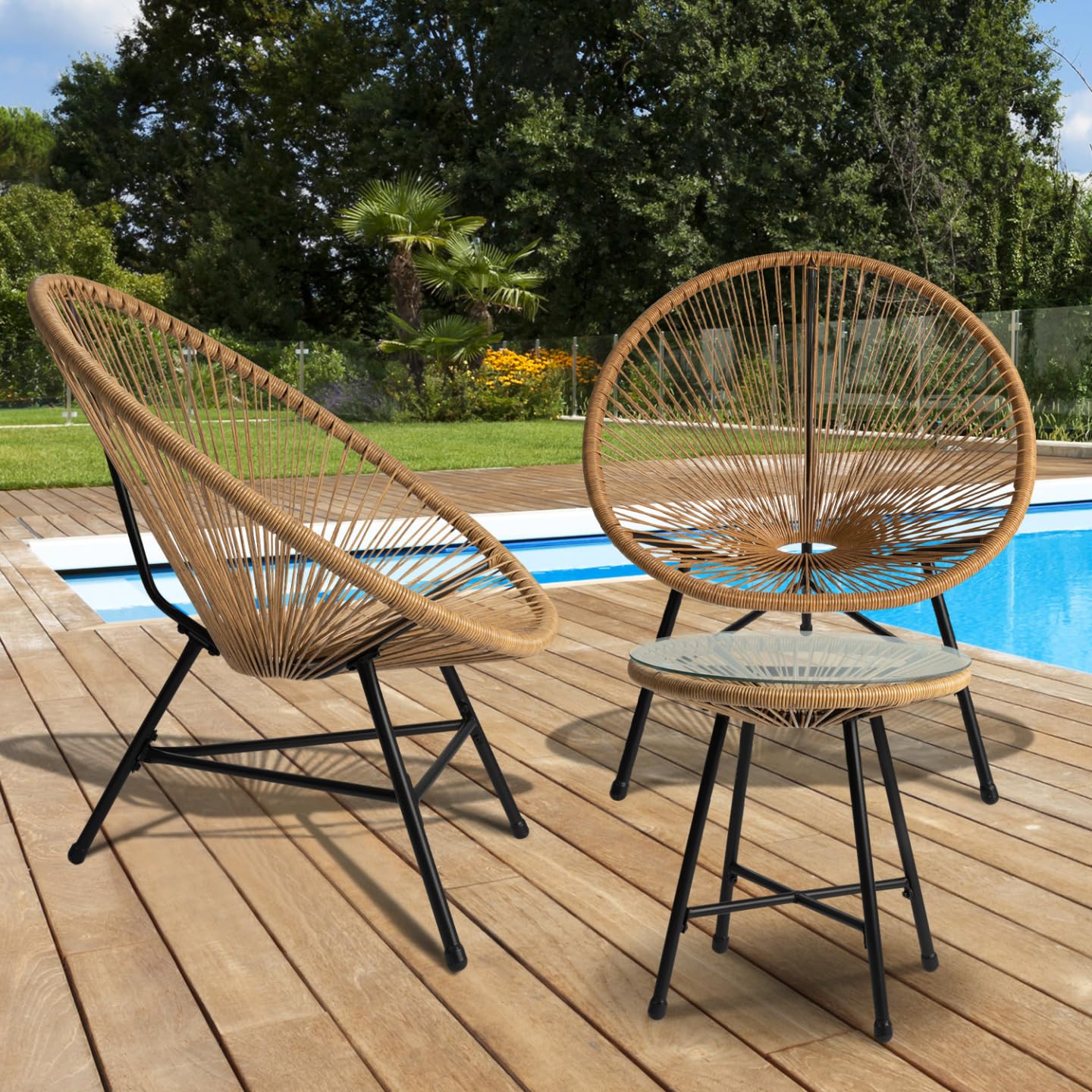IDMarket - Conjunto de Jardín Izmir con Mesa y 2 Sillas Oeuf de Cuerda Efecto Ratán