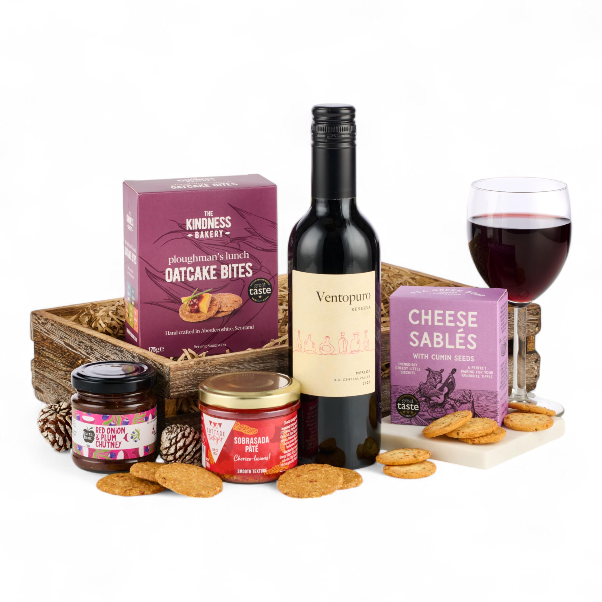 Thornton & France Luxury Wine and Pate Hamper | Savoury Snacks Gift Box Hamper for Men | Merlot Red Wine Gift with Pork Pate