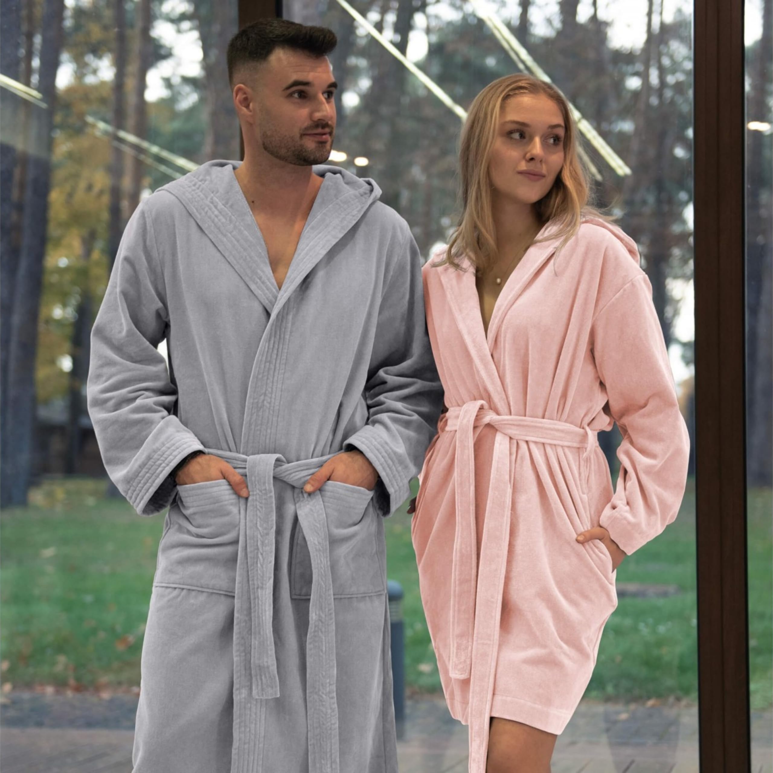ZWOLTEX - Męski szlafrok kąpielowy VITO, szlafrok ze 100% egipskiej bawełny 345 g, miękki szlafrok poranny z kapturem i kieszeniami, zapakowany w pudełko prezentowe