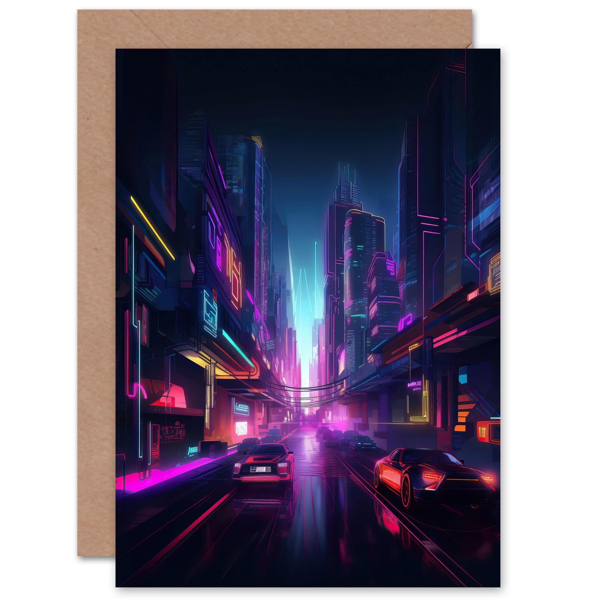 Artery8 Greeting Card - Electronic Futuristic Skyscraper - Neon Purple