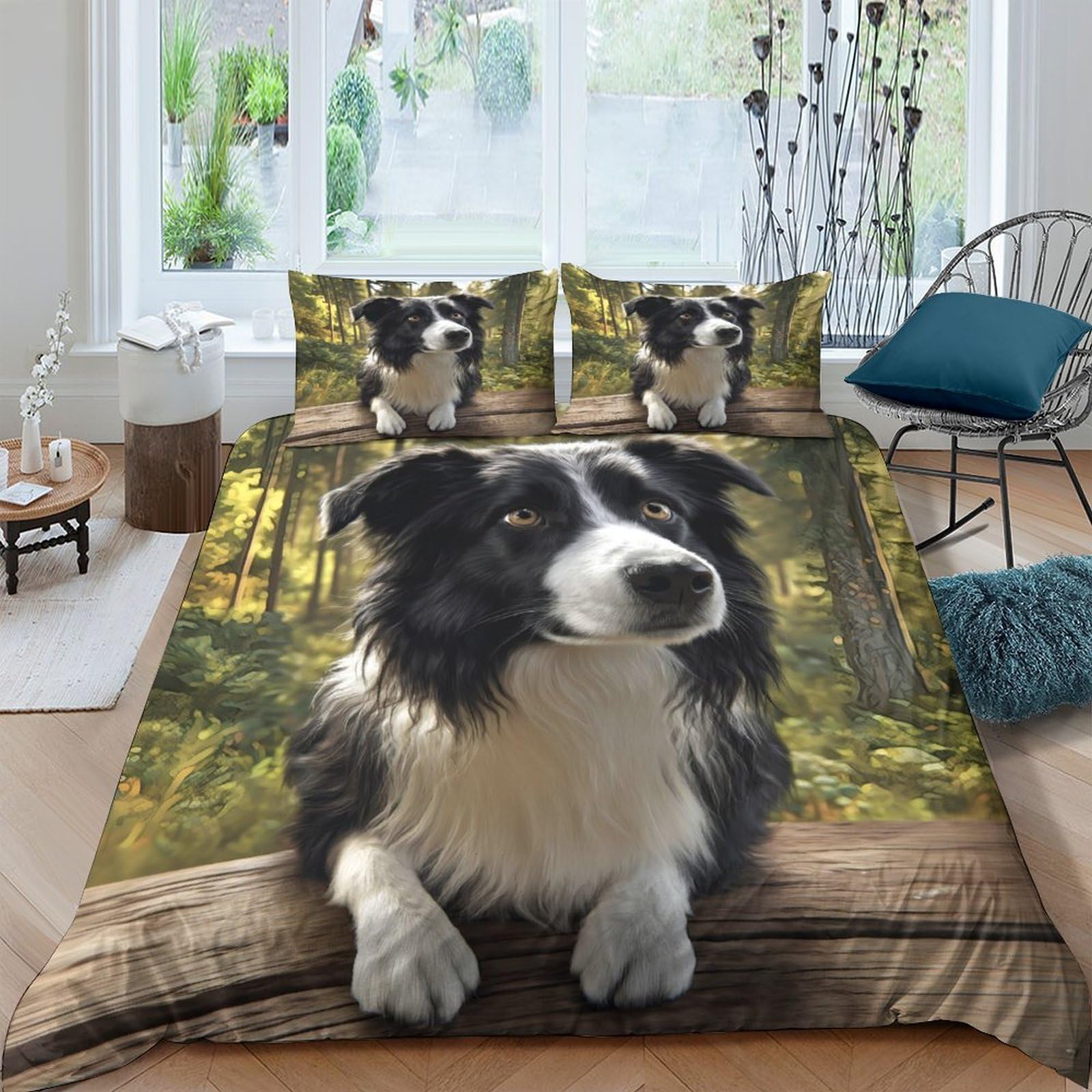 Ctjqhvkz Style-10 3D Printed Forest Border Collie Fitted Sheet Microfiber Soft Anti-Slip Dog Bed Cover For Bedroom Guest Room Decor Single（135X200cm）