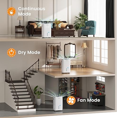 Miniatura 5 de Deshumidificador de 150 pintas más eficiente Energy Star - Deshumidificador de 7,000 pies cuadrados para sótano con manguera de drenaje y tanque de