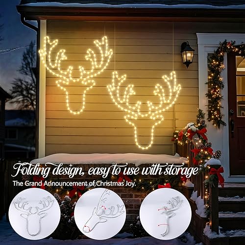 Miniatura 4 de Decoración de luces de reno grande de 32 pulgadas de Navidad – 134 LED impermeable para decoración de pared con temporizador para decoración de