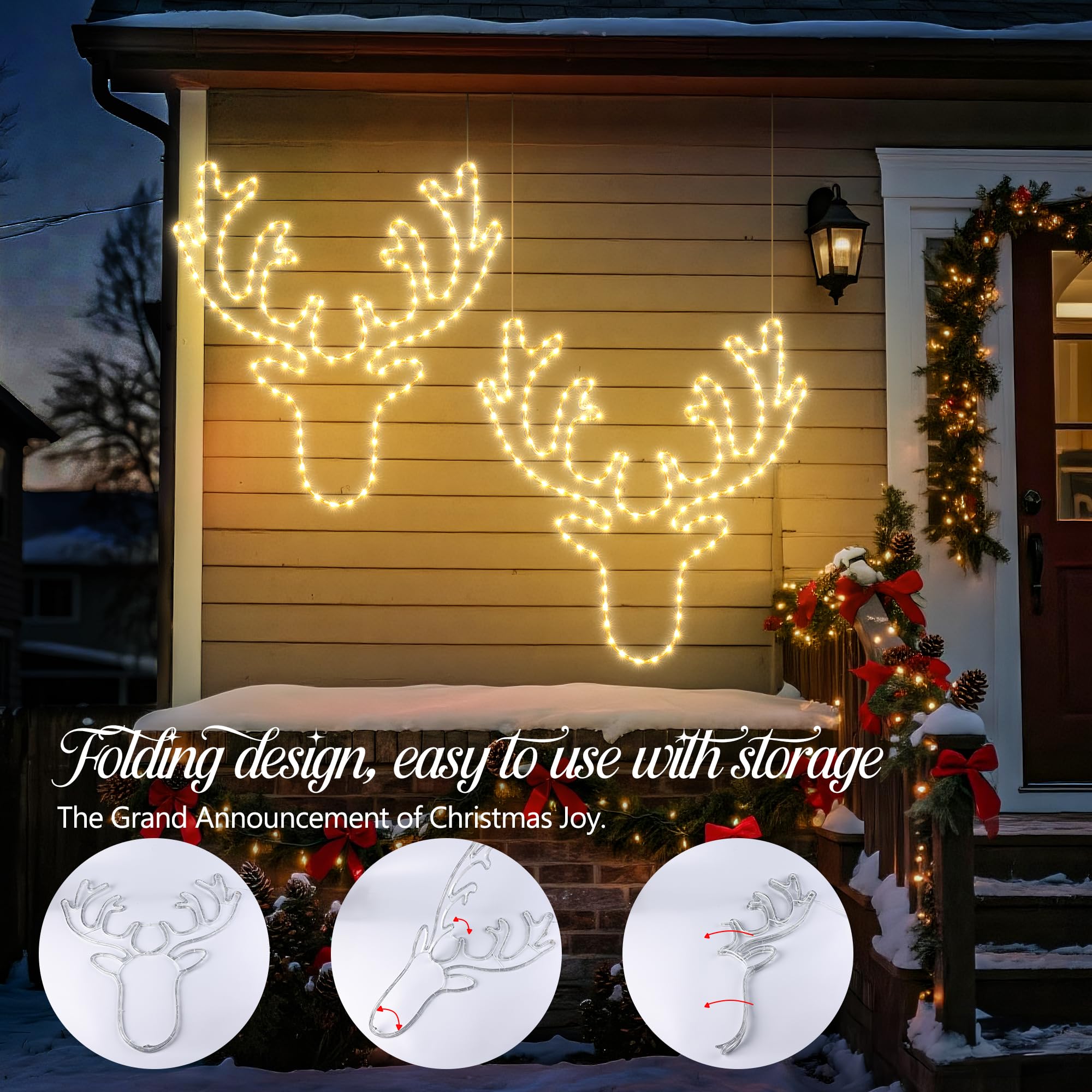 Weihnachts-Lichterkette, 81,3 cm, groß, Rentier, Dekoration, 134 LEDs, wasserdicht, beleuchtet, großes Elchschild für die Wanddekoration mit Timer für den Außenbereich, Zuhause, Party, Wandbehang