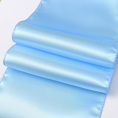 Miniatura 5 de ZSJFMF Paquete de 50 cintas de satén para sillas color azul bebé, 7 x 108 pulgadas, cintas universales doradas para sillas de boda, ceremonia,
