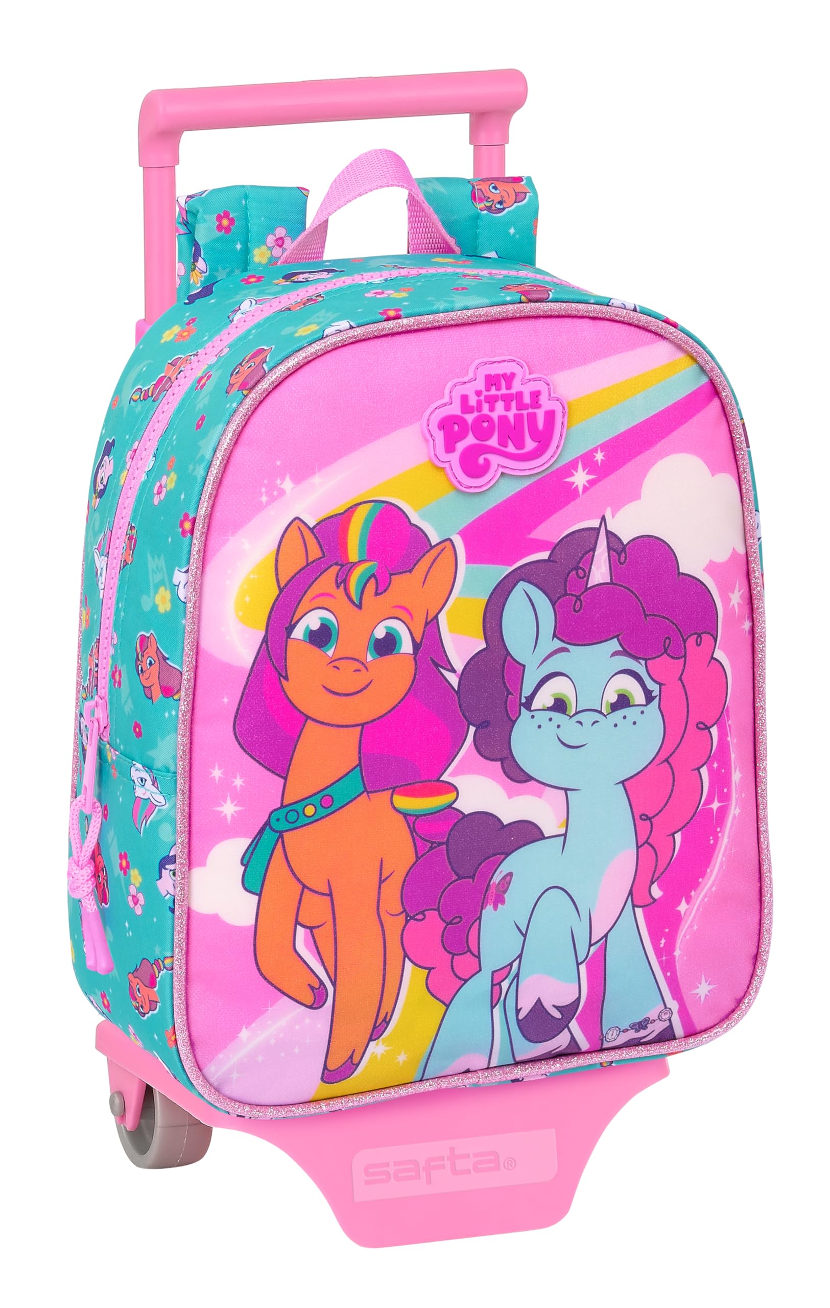 safta MY LITTLE PONY MAGIC Nursery Backpack with Cart, Ideal for Children of Different Ages Comfortable and Versatile, Quality and Resilience, 22 x 10 x 27 cm, Pink/Turquoise, Pink/Turquoise,