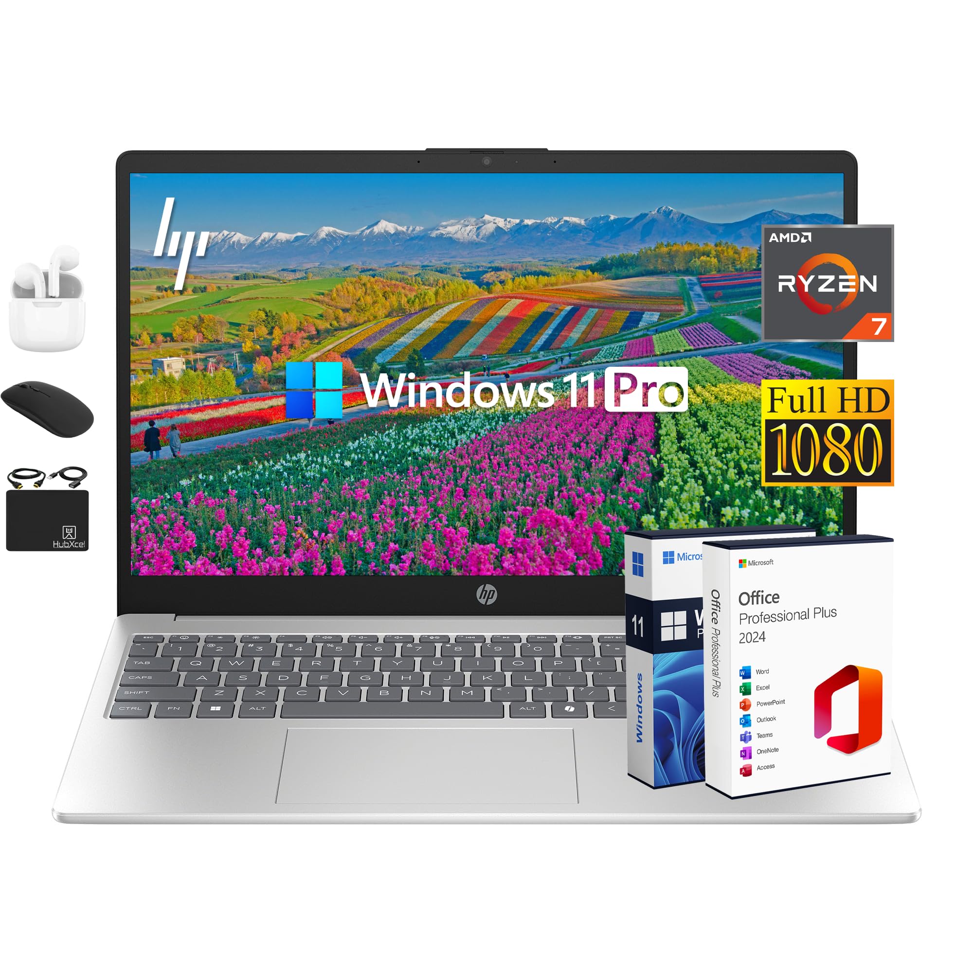 HP Pavilion Business Laptop Computer, Copilot AI, 15.6" FHD IPS Display, 8-Core AMD Ryzen 7, 32GB RAM, 1.5TB Storage (1TB SSD+500GB Ext), Numeric