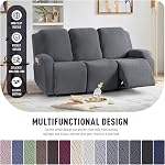 KinCam Recliner Couvertures, housses de chaise inclinable extensible, housse de canapé inclinateur Stripe Jacquard Couvercles housses protège-ameublement pour enfant d'animal (3 Seater, Gris foncé)