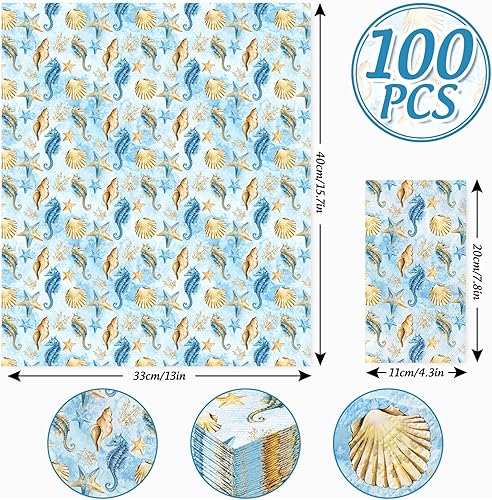 Miniatura 2 de AnyDesign - 100 servilletas desechables con diseño de animales marinos de acuarela azul para invitados, toallas decorativas de papel de mano para