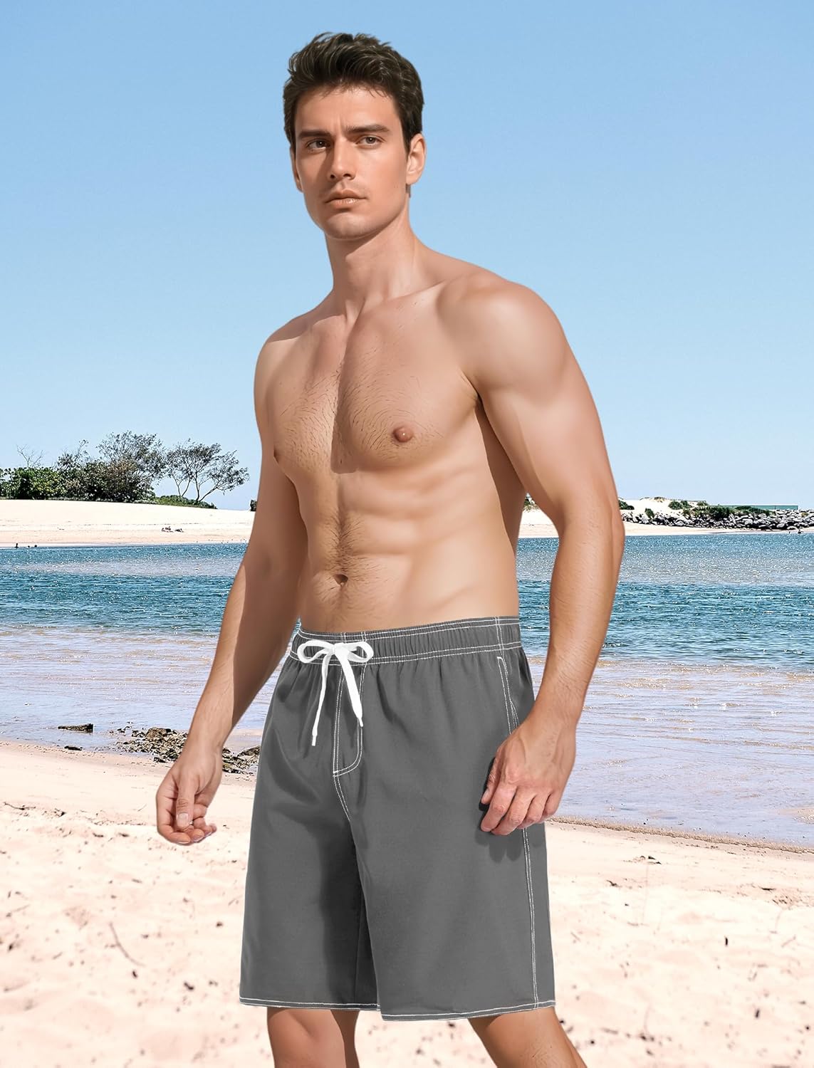 YnimioAOX Men’s Swim Trunks with Compression Liner 9 Inch Bathing Suits 2 in 1 Quick Dry Board Shorts with Pockets
