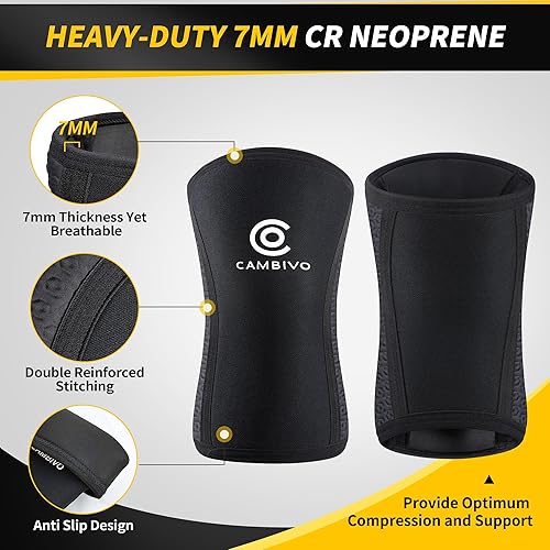 Miniatura 3 de CAMBIVO Knee Sleeves for Weightlifting (1 Pair) for Men & Women, 7mm Thick Neoprene Compression Knee Braces for Functional Fitness, Squats,