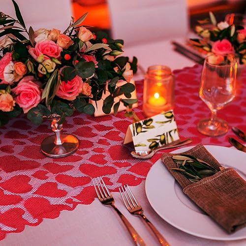 Miniatura 2 de Boao Camino de mesa de encaje con corazón de San Valentín bordado rojo corazón para decoración de mesa de boda, propuesta de velas, cena,