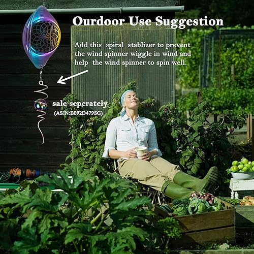 Miniatura 6 de Molinillo de viento con mandala Flower of Life de 12 pulgadas de acero inoxidable 3D cortado con láser, patrón geométrico que vale la pena regalar,