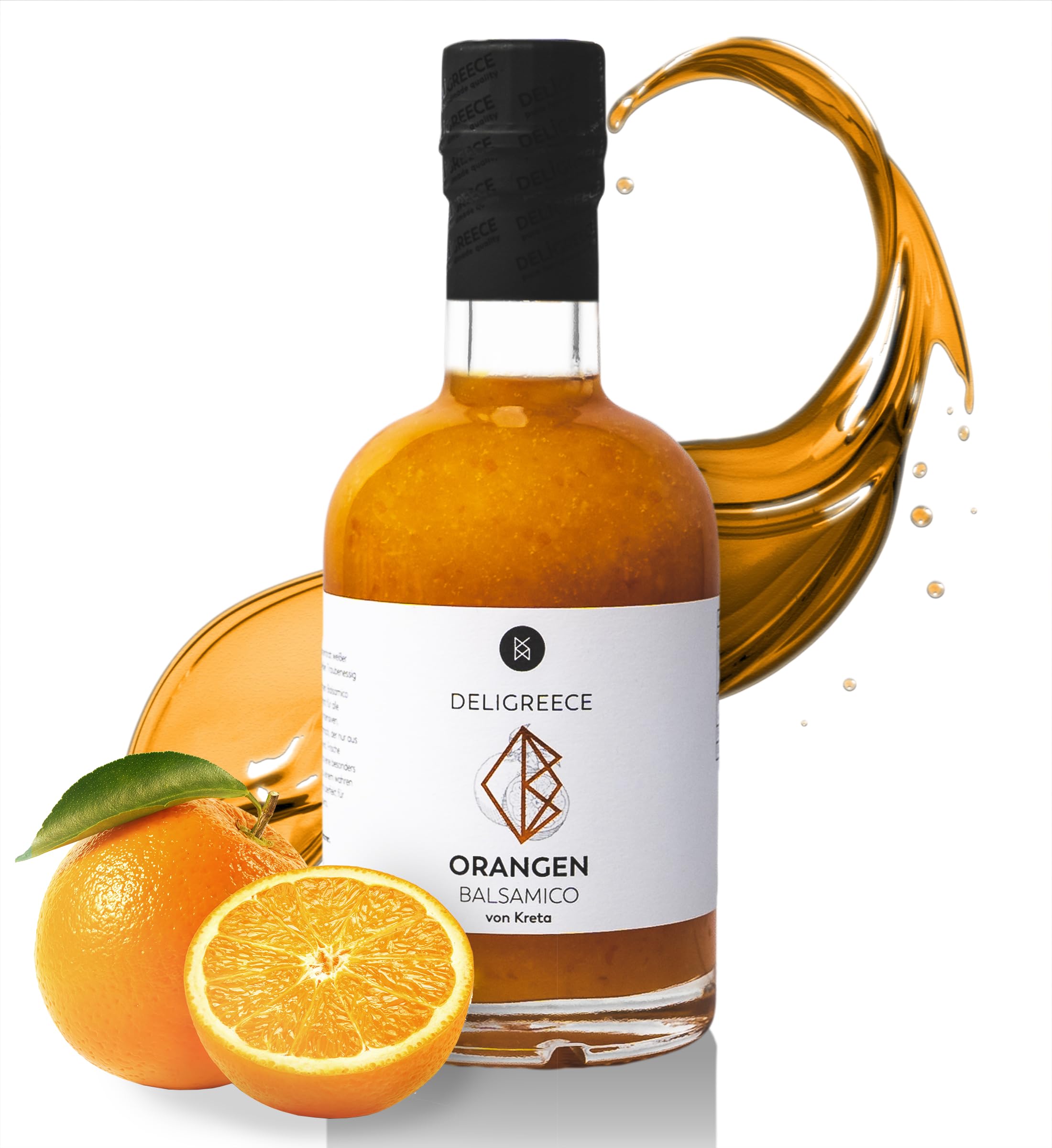 Deligreece Orangen Balsamico Essig | Traditionell hergestellter Balsamico von Kreta | Fruchtiger und milder Balsamico mit frischen Orangen | Handgemachter Weißweinessig aus Griechenland (250ml) - 1