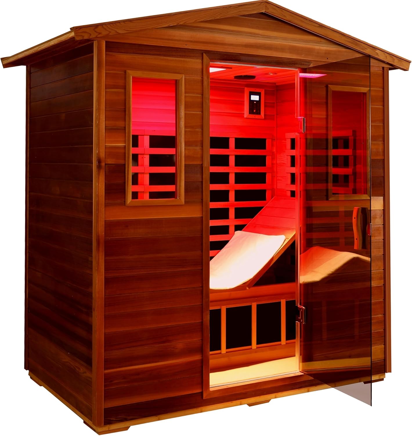LTCCDSS Ultra-Low EMF Outdoor Sauna 3 Person, Full Spectrum Red Cedar Far Infrared Sauna for Home, Folding Recliner| Chromotherapys| Bluetooth Speakers| Near&Mid Infrared Therapy