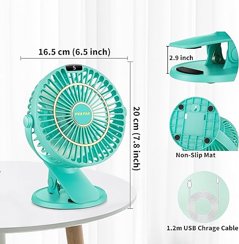 Miniatura 7 de PEKPAK Ventilador de clip, ClipEscritorioColgado Mini ventilador recargable 3 en 1 6 pulgadas5200 mAh Ventilador de escritorio pequeño con ganchos