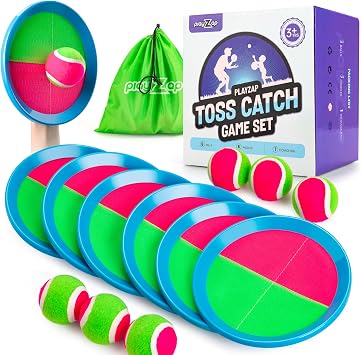 PlayZap Toss and Catch Ball Set - Outdoor Toys for Family Games - Outside Yard Pool Beach Toys for 3 4 5 6 7 8+ Years Old Boys Girls - Classic Birthday Gift for Kids Youth Adults