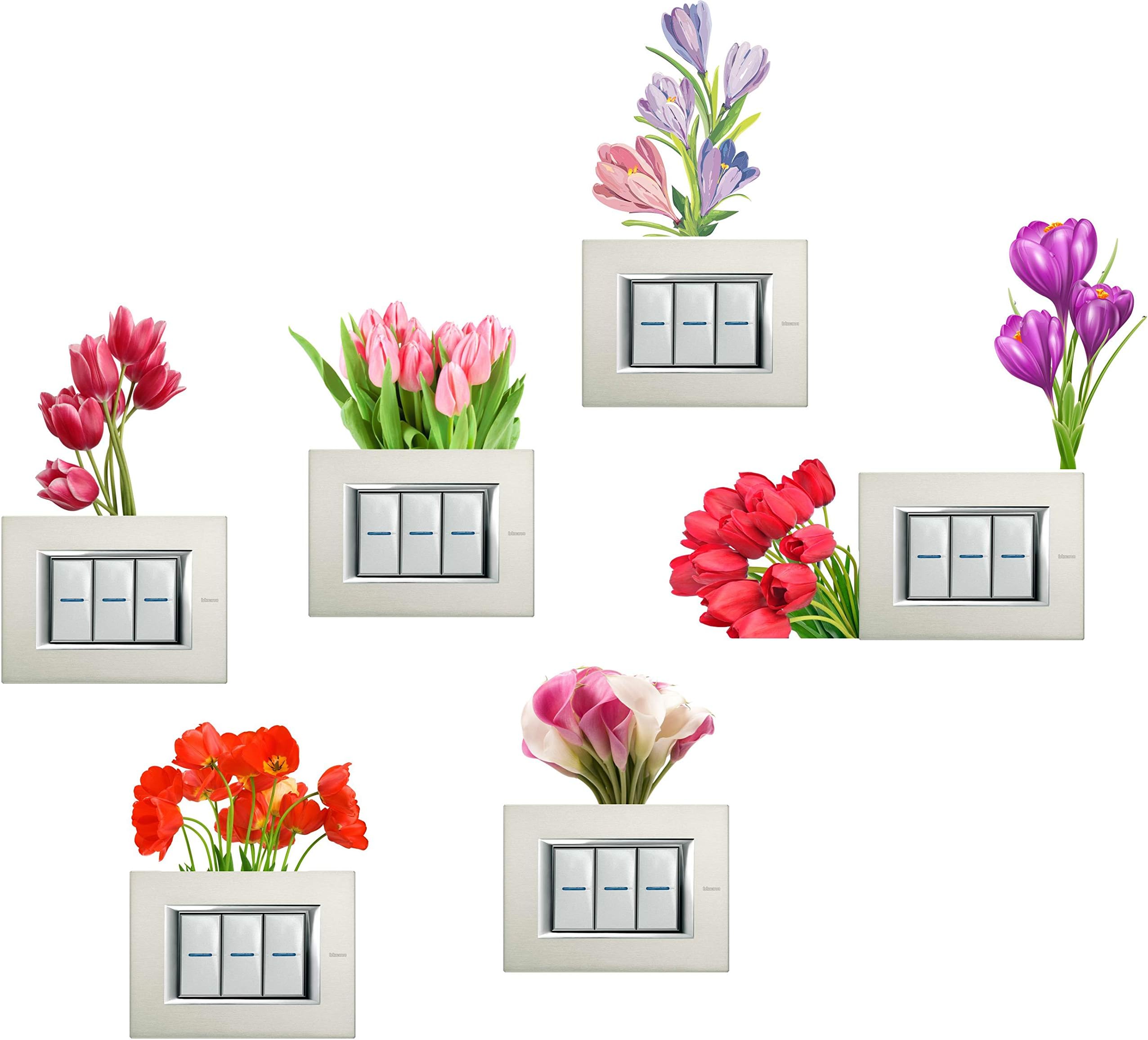 Happy Walls Beautiful Multi-Color Flower Switch Board Sticker, Switch Stickers, Wall Stickers, Light Switch Sticker, Wall Art, Fridge Sticker, Mobile Sticker