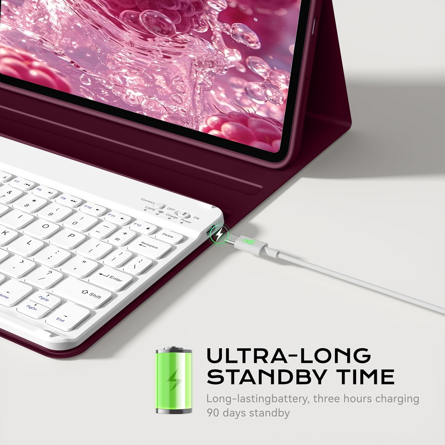 JKSML for iPad 11/10th Generation Case with Keyboard 11-inch A16 2025 10th Gen 10.9 Inch 2022 Wireless Detachable Folio Keyboard Cover Thin & Light with Pencil Holder, Wine Red