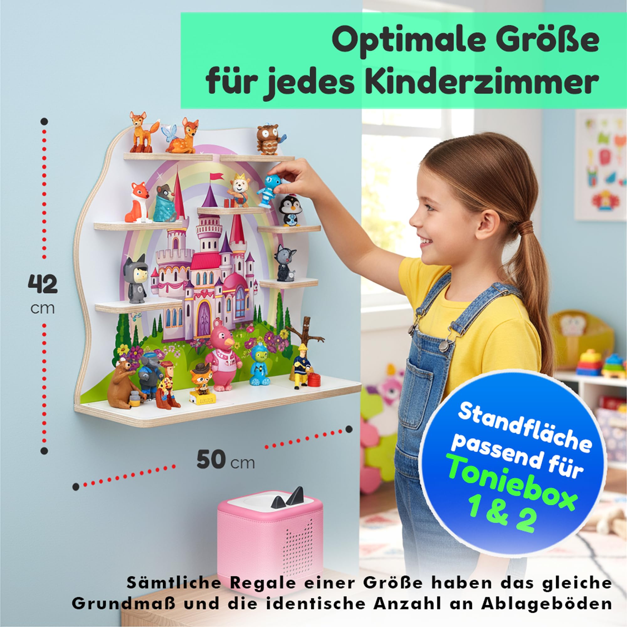 stadtecken Holzregal passend für Toniebox 2 I Geeignet für ca. 50 Tonies I Perfekte Aufbewahrung im Kinderzimmer I Regal zum Aufstellen oder Aufhängen (Atlas, Groß)