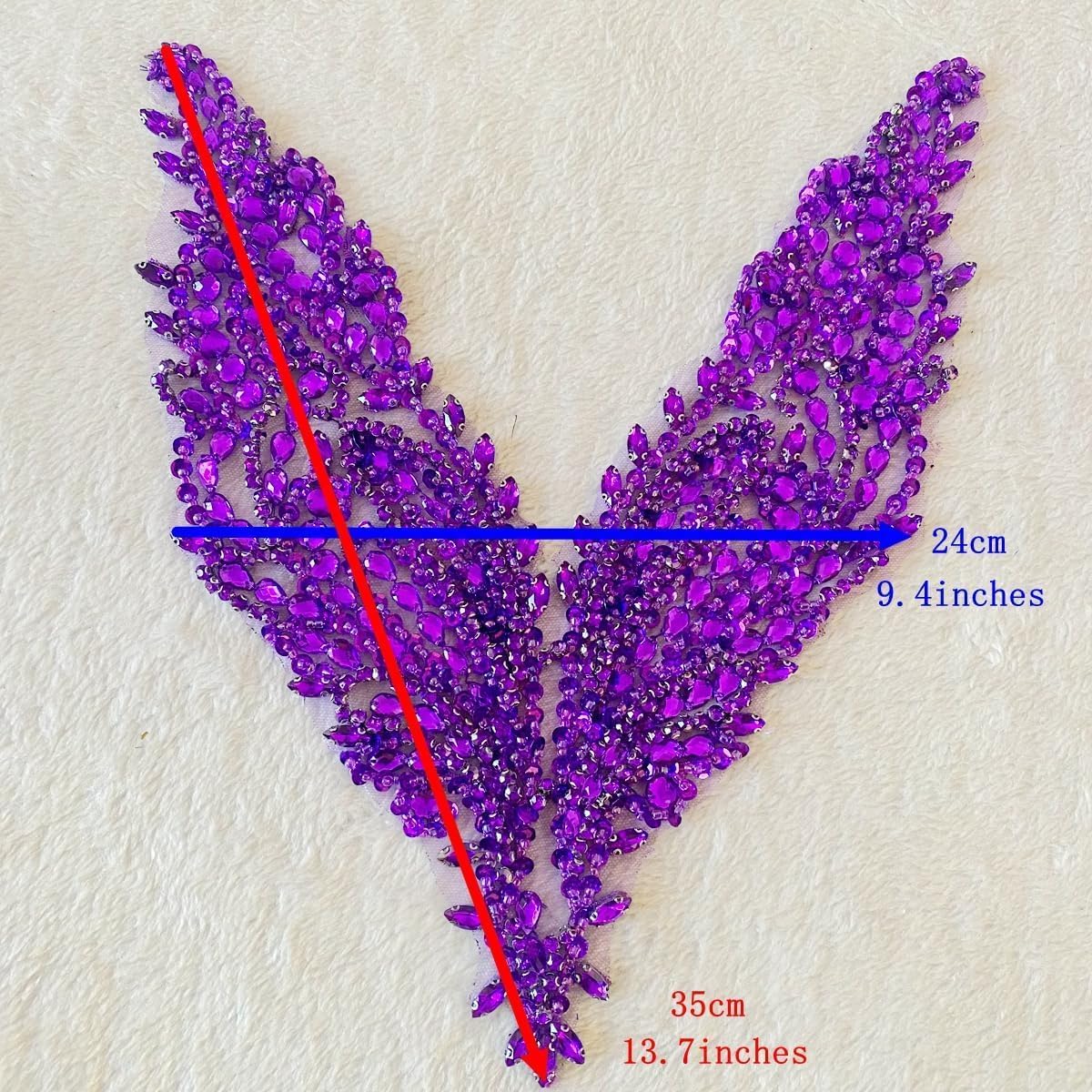 Pure Handmade Rhinestones Beads Applique sew on Crystal Sequins lace Trim Patches Accessories for Dress Clothing Neckline Shiny Bead Decorative Material 13.7X9.4inches (Sky Blue)