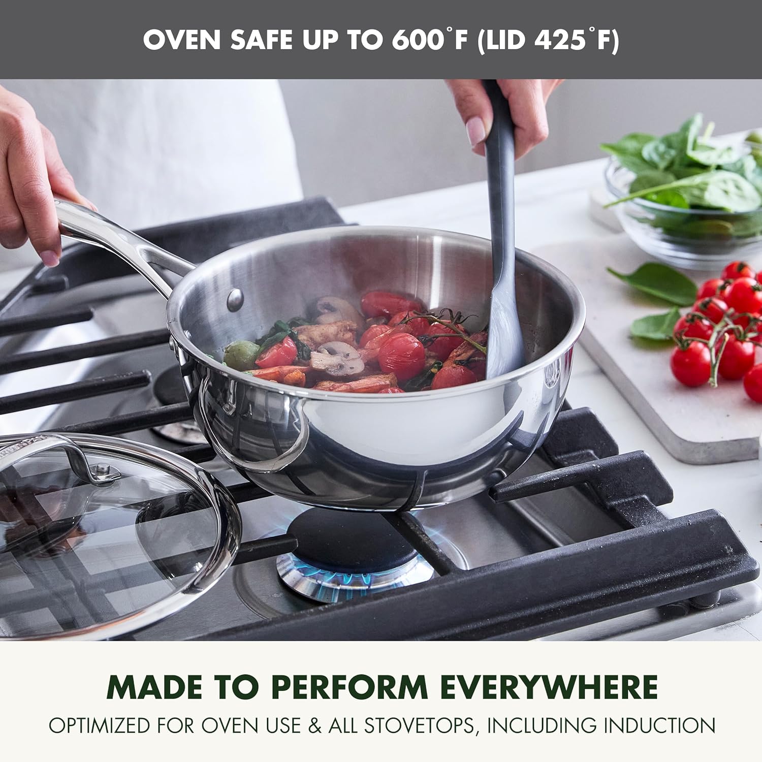 GreenPan Valencia Pro Tri-Ply Stainless Steel 2.5QT Chef's Pan with Lid, Induction Ready Cookware, All Cooktops, Sauce Pot, Mirror Finish, Dishwasher & Oven/Broiler Safe to 600F