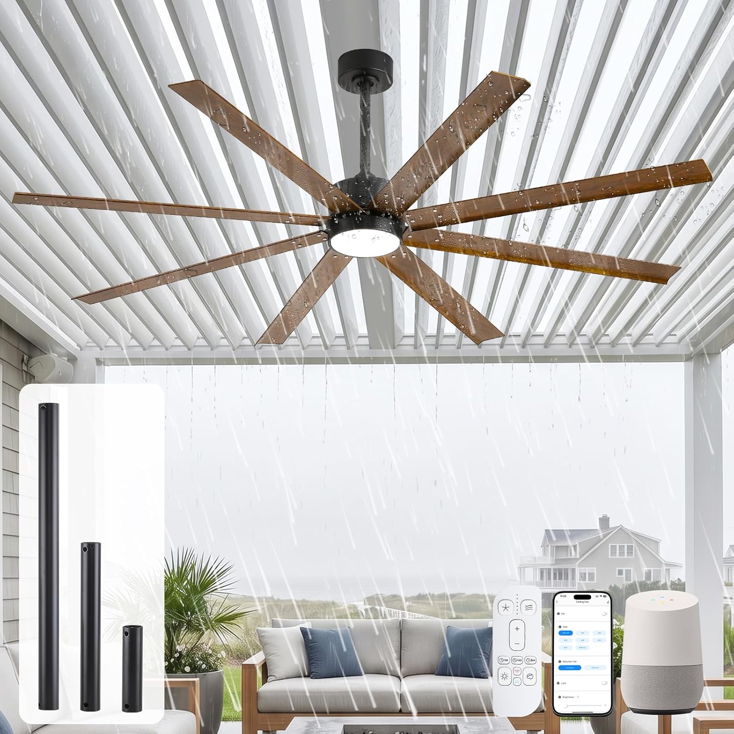 Ceiling Fan - Black & Walnut, Aluminum, Outdoor, Smart