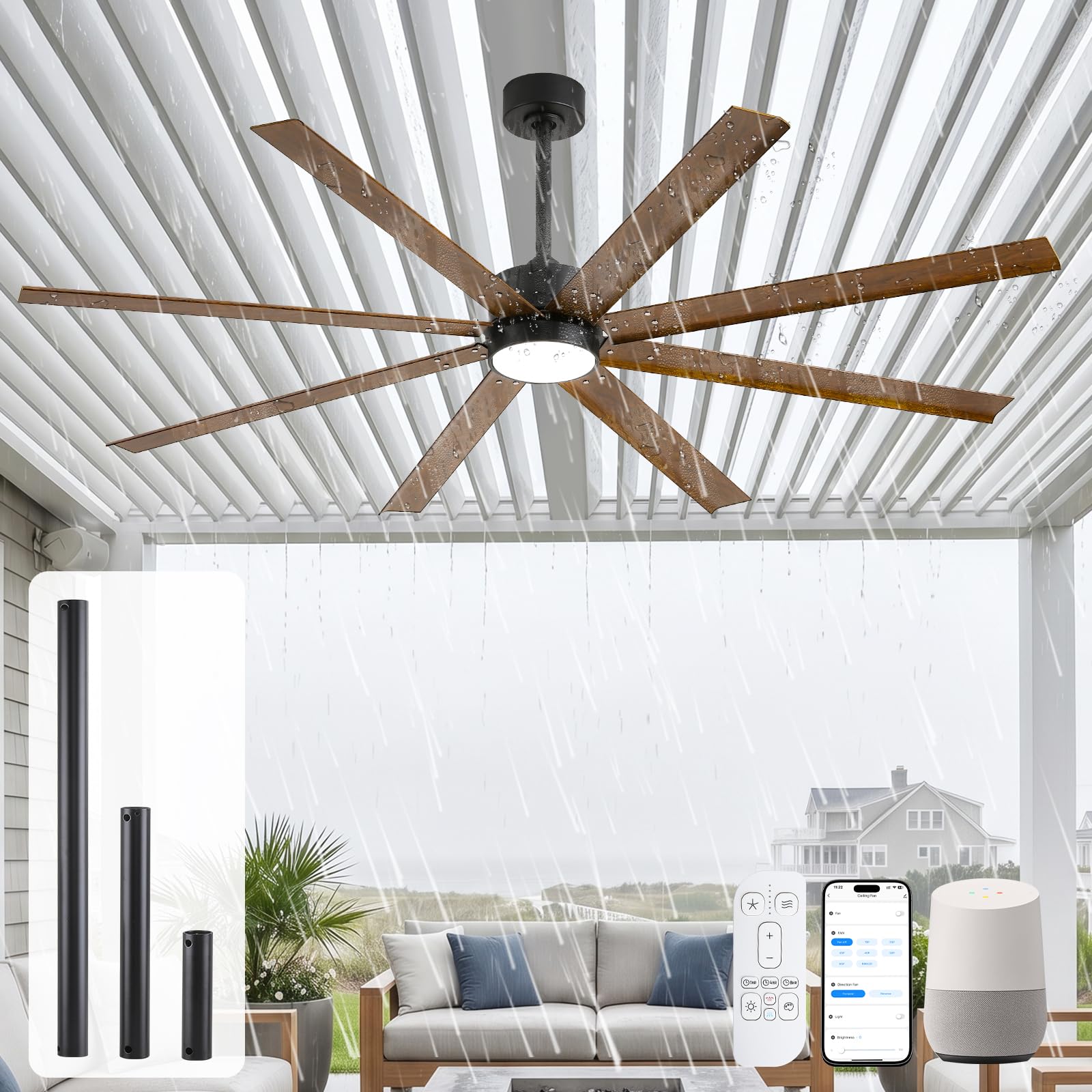 65 Inch Waterproof Outdoor Ceiling Fan with Light, All Weather Wet Rated