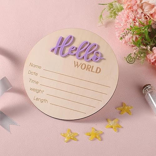 Miniatura 9 de Letrero de madera para recién nacido, placa de anuncio de nacimiento de 5.9 pulgadas para accesorios de fotos, baby shower, cuarto de bebé