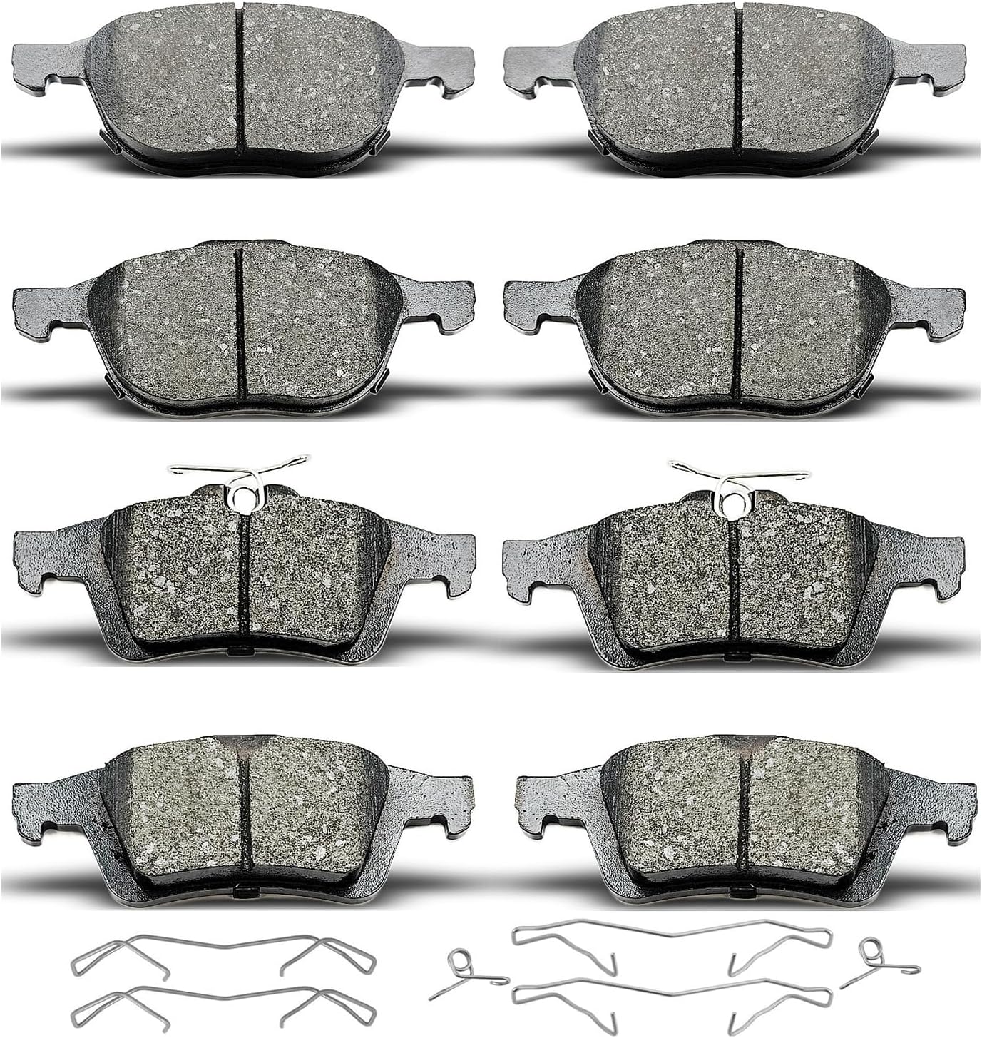 D1044 D1095 8pcs Ceramic Front Rear Brake Pads Set With Clips Fit For 2013-2016 Ford Escape,For 2012-2015 Focus,For 2006-2011 Volvo S40/V50,For Volvo C70/C30,For Mazda 3/5,For Ford Transit Connect