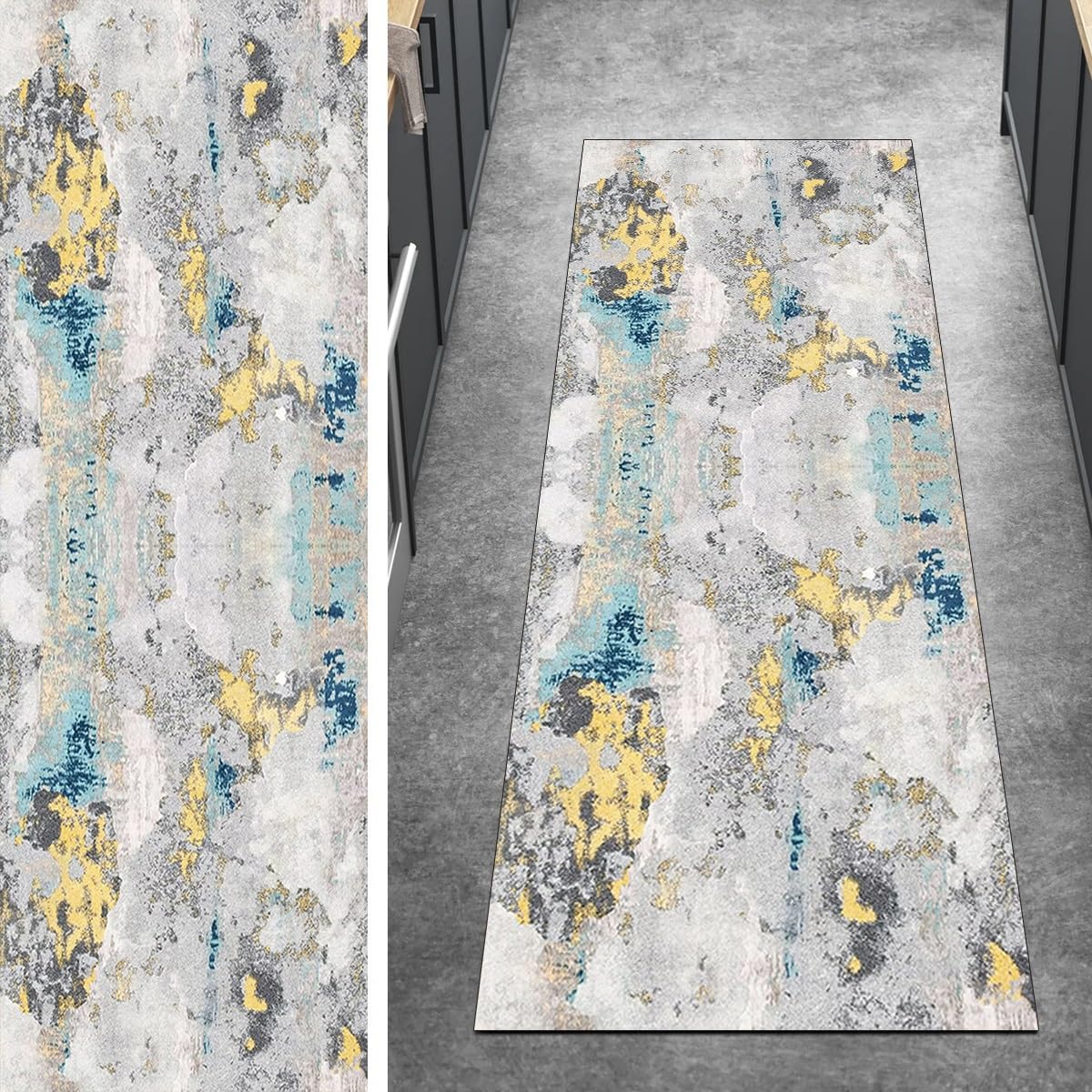 Tapis de couloir 110 x 240 cm lavable marron pour chambre et entrée