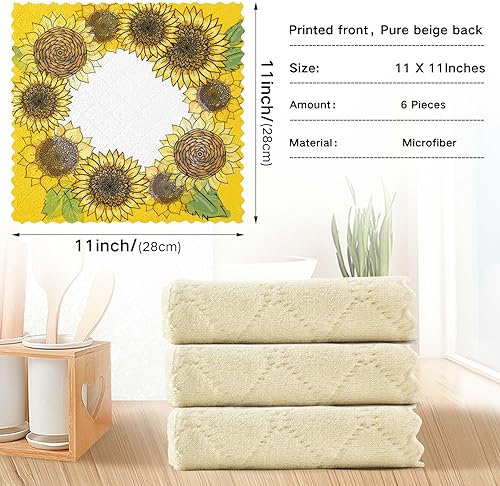 Miniatura 3 de Sunflowers Round Frame 6 Pack Fast Drying Kitchen Towels Microfiber Decor Cotton Tea Cup Kitchen Towels for Bathroom Oven