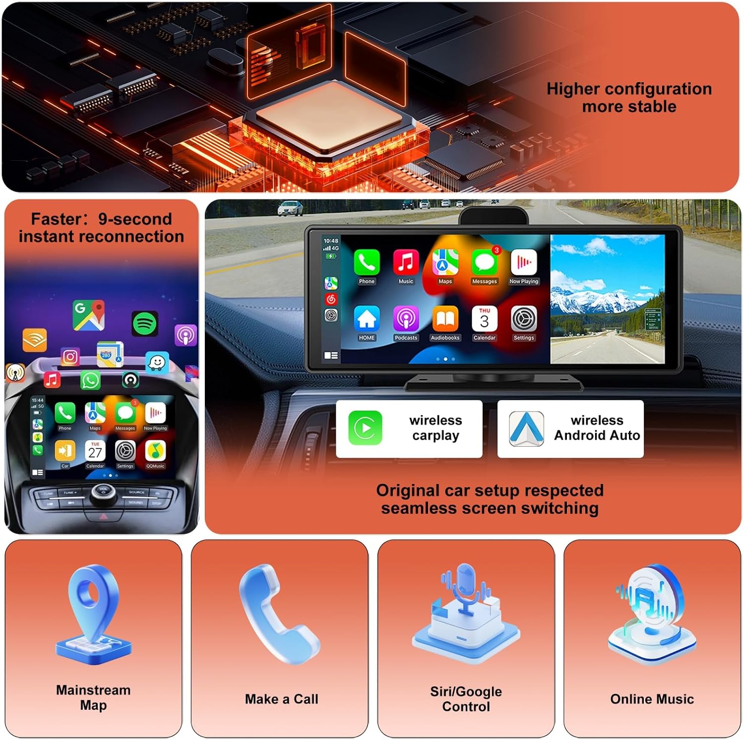 Wireless CarPlay Adapter Compatible with Apple CarPlay 2026 Upgraded Mini Design,USB/USB-C Plug and Play,Stable Low-Latency Connection for iPhone & Android