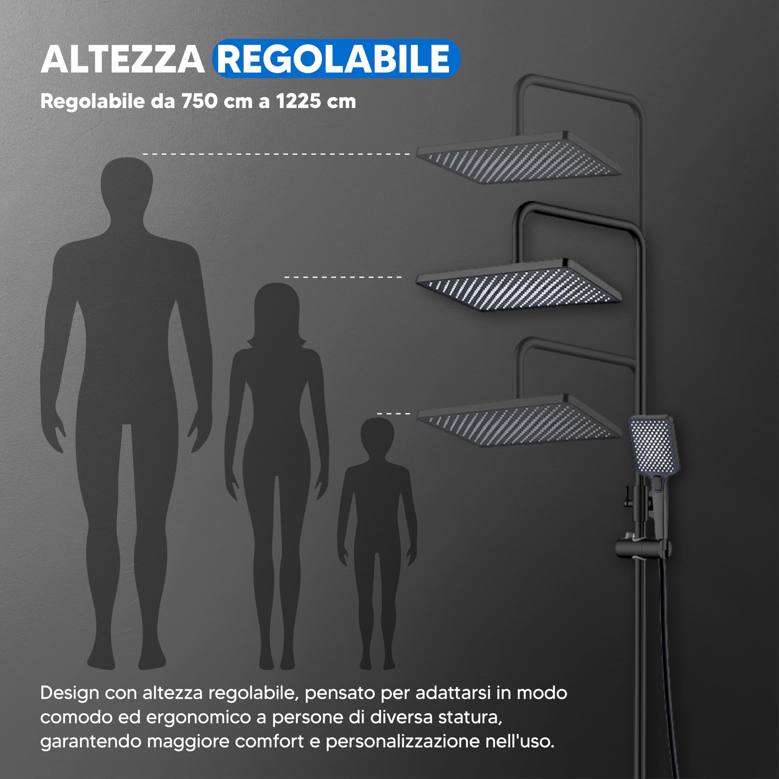 INEX EUROPA Colonna Doccia Termostatica Nero Opaco 2 Modalità – Doccia con Soffione Quadrato e Doccetta – Sistema Doccia con Valvola Termostatica di Sicurezza e Garanzia 10 Anni