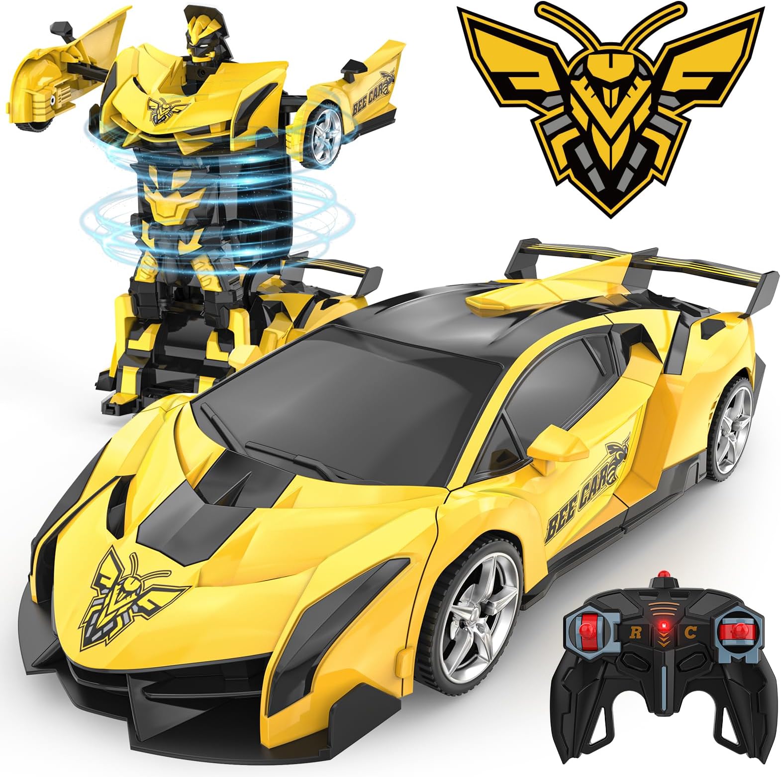 BLUEJAY Transform Rc Cars for Boys 4-7 8-12, 2.4Ghz Remote Control Car 1:18 Scale Transforming Robot, One-Button Deformation 360° Rotation Car Toy Gifts for Boys 3-5