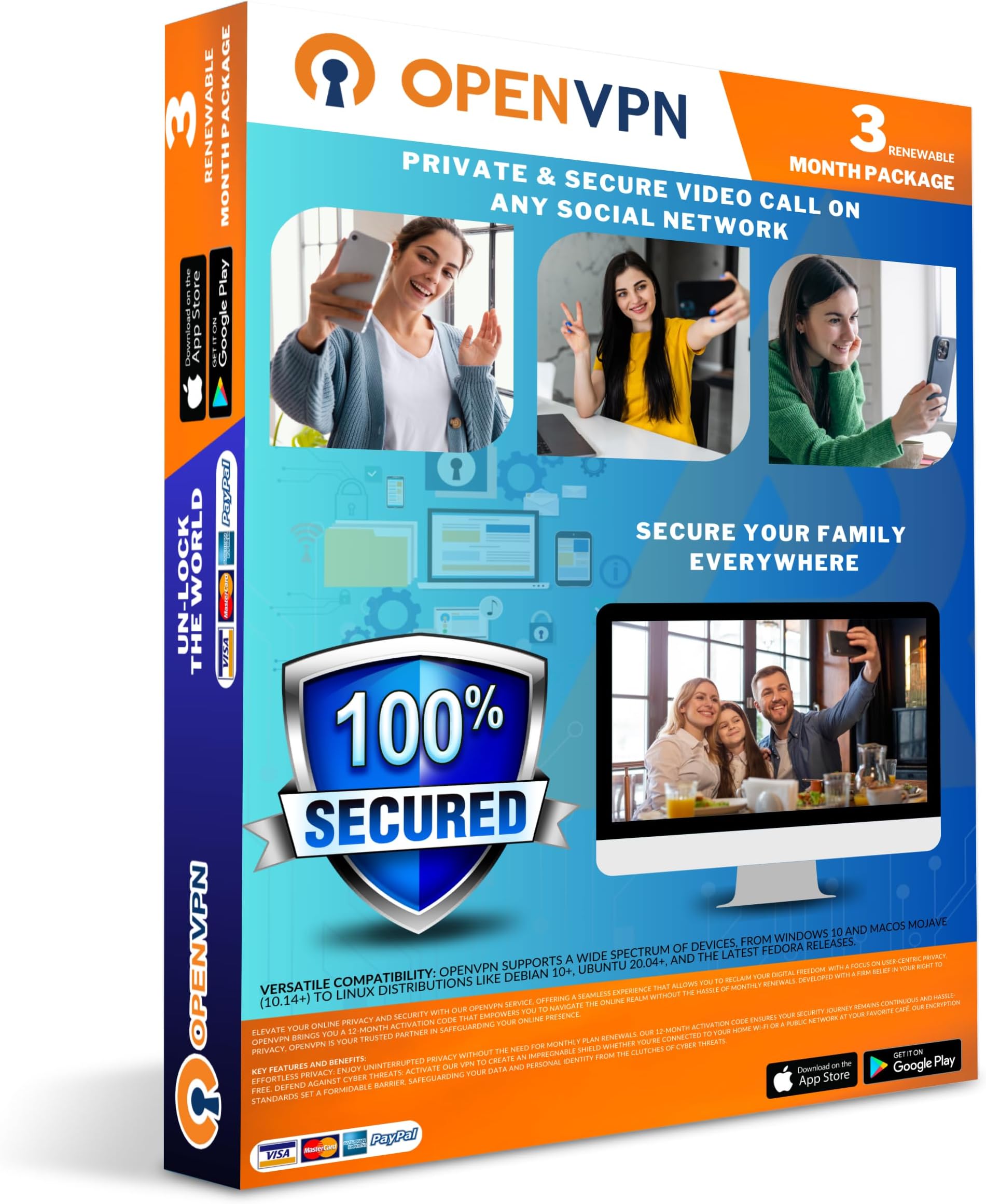 OpenVPN | 3 Months Subscription | Unlimited Devices | Mac / PC / iOS / Android / Linux | [ Online Code ]