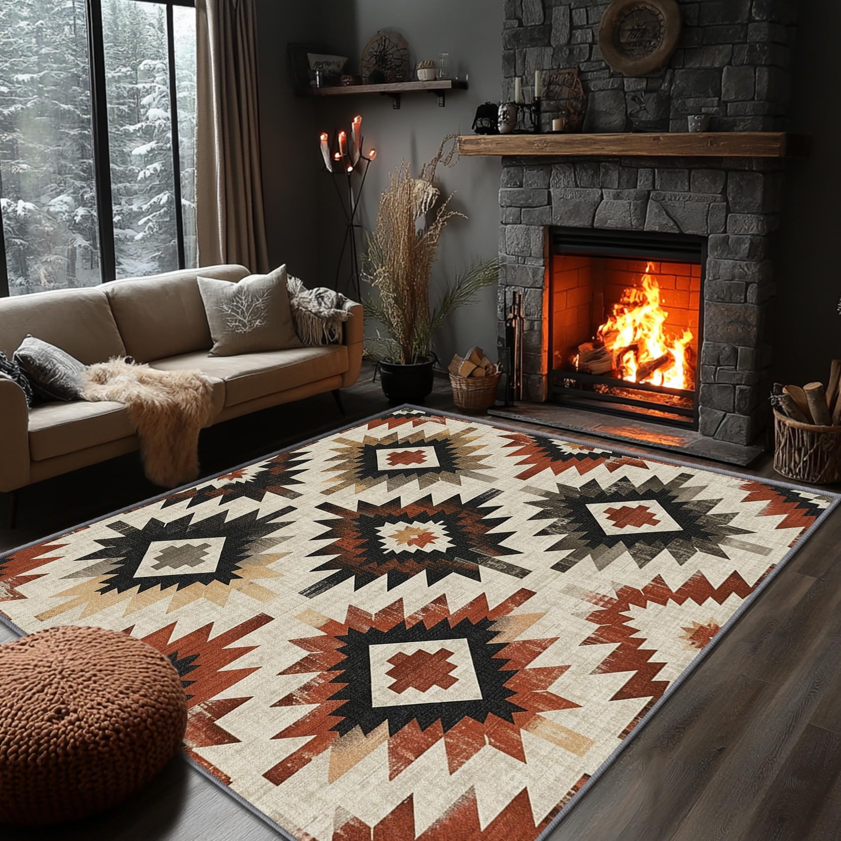 Yoozitrees Native American Rugs 8x10 - Aztec Rug, 4x6 Rug, Geometric Southwestern Tribal Area Rug, Ethnic Carpet, Washable & Non Slip & Soft Large