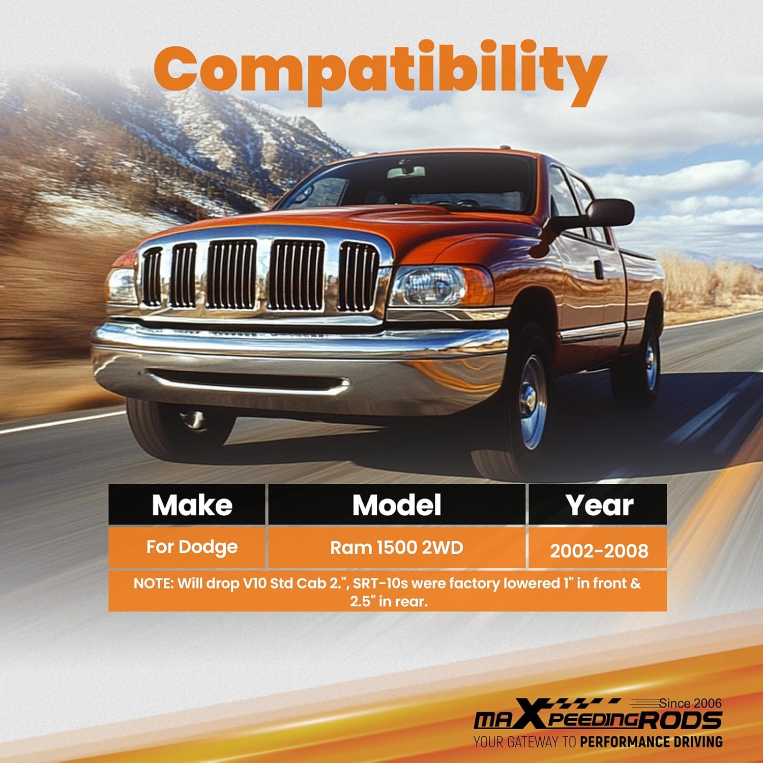 maXpeedingrods 3” Front Lowering Spring for Dodge Ram 1500 2002-2008 2WD, Drop Coils Kit