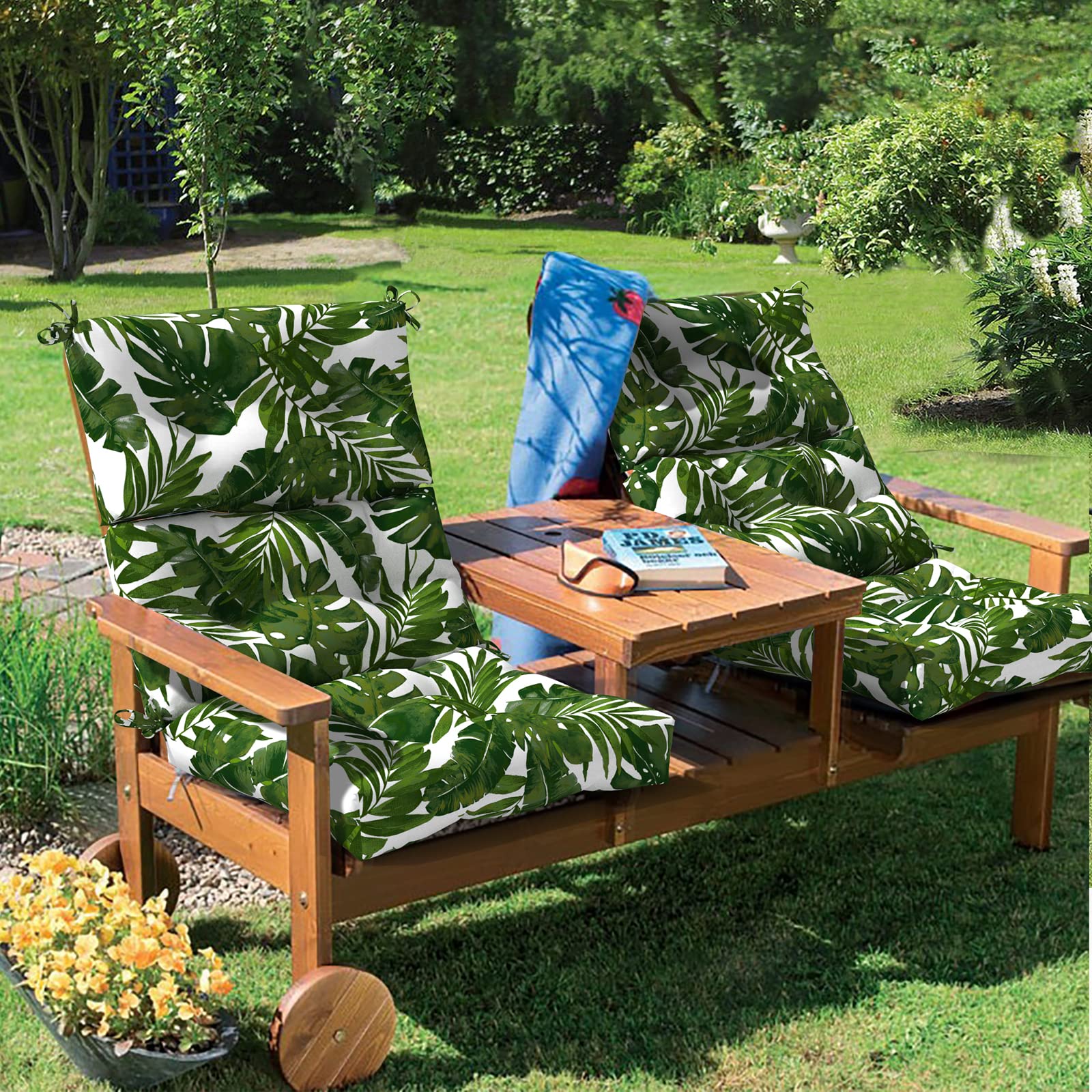 TWLEAR Outdoor High Back Patio Chair Cushions, Tufted Rocking Chair