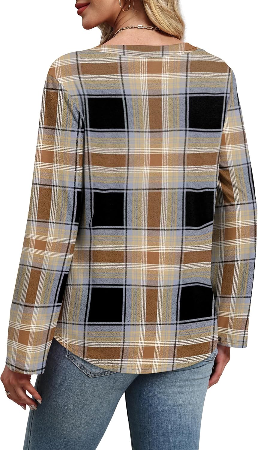 WIHOLL Womens Casual V Neck Rolled Long Sleeve Work Tops Blouses Shirts Fall Outfits - Image 6