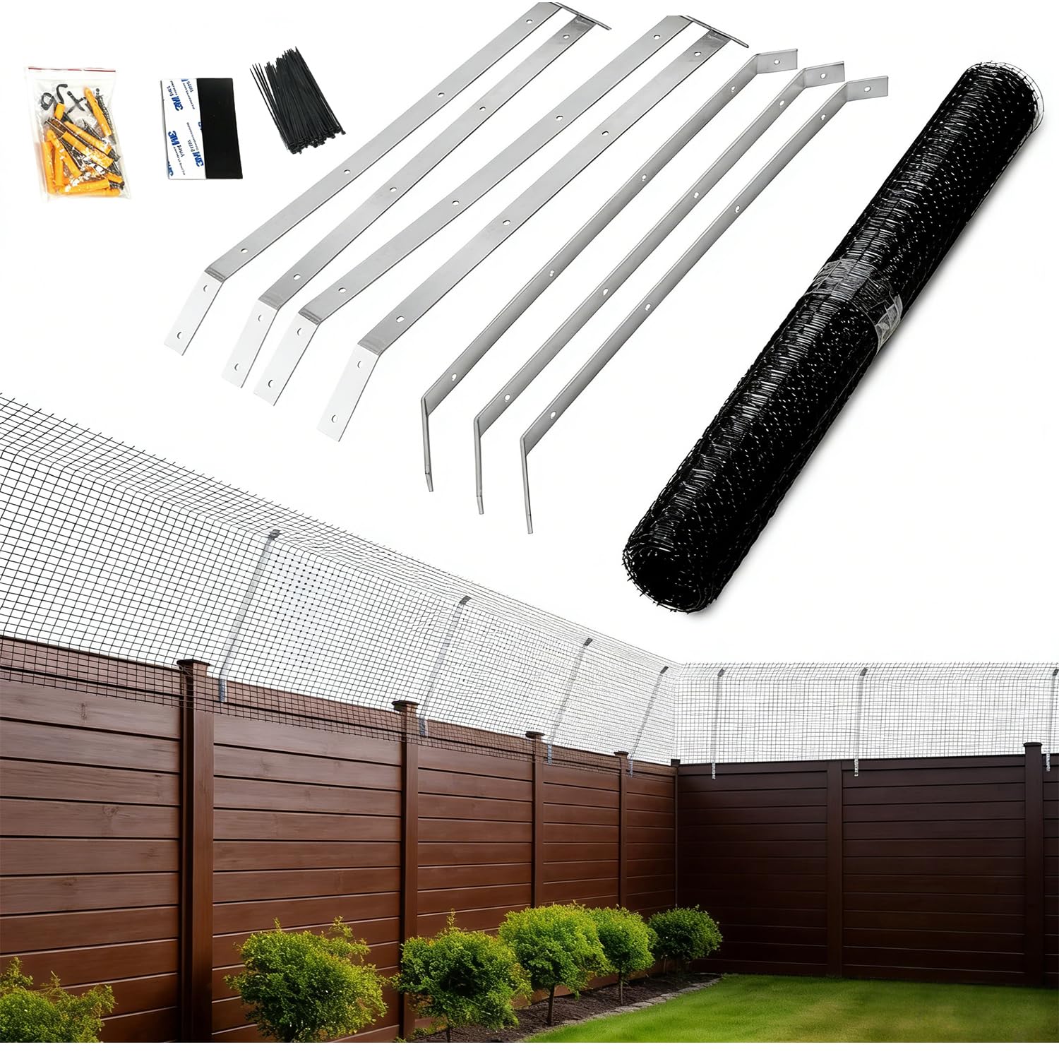 Cat Proof Fence Anti-Climb Barrier - Secure Outdoor Catio Enclosure Kit, Weatherproof Garden Mesh Fencing for Cat Safety & Protection (15 Meter Kit)