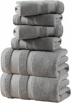 32-Ply Pure Cotton Luxury Towel Set - Ultra Soft, Quick-Drying & Highly Absorbent - 2 Bath Towels, 2 Hand Towels, 2 Washcloths - Perfect for Bathroom, Spa, Travel