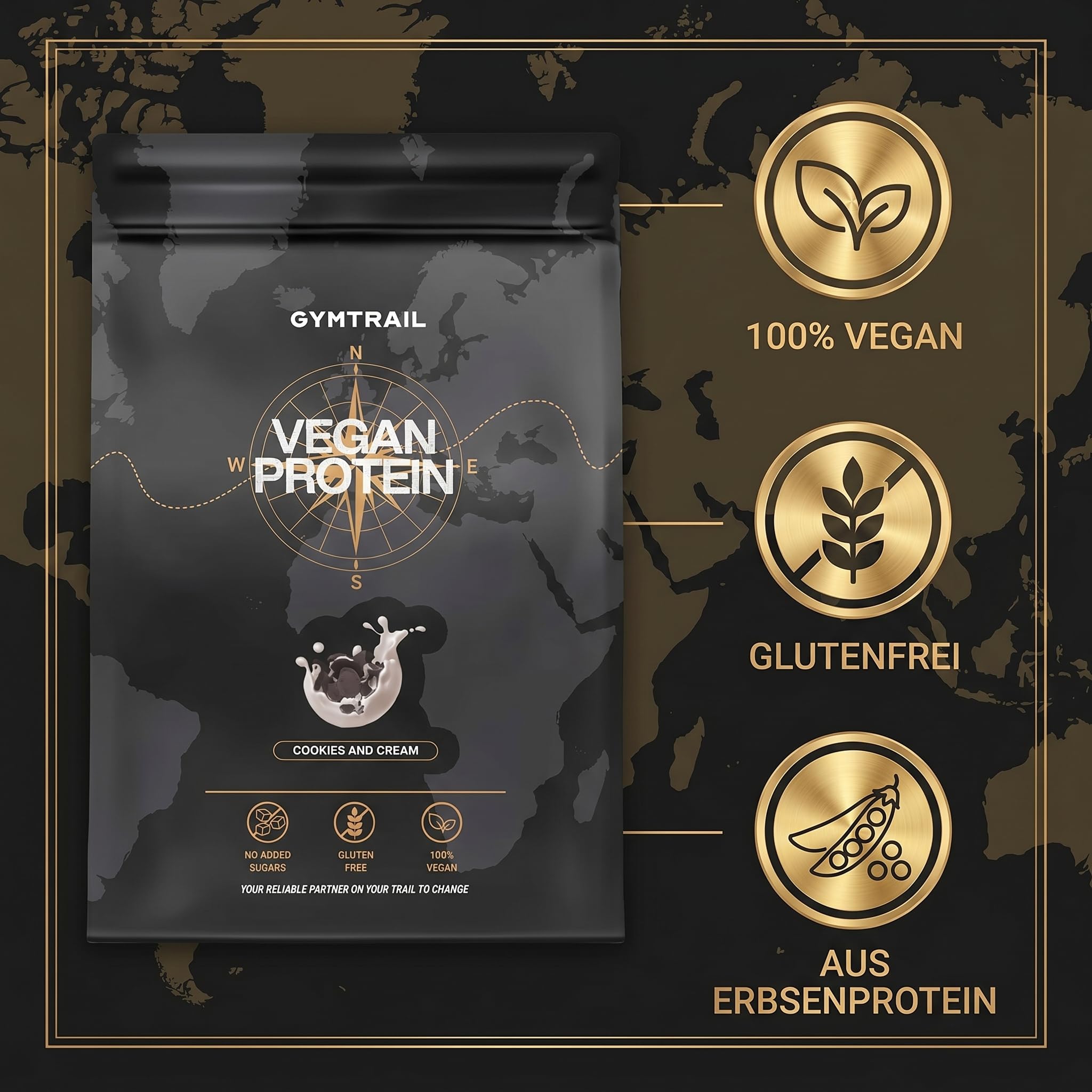 Veganes Eiweißpulver aus Erbsenprotein | Pflanzliches Protein-Pulver mit essenziellen Aminosäuren | Ohne Soja und Süßungsmittel mit Birkenzucker