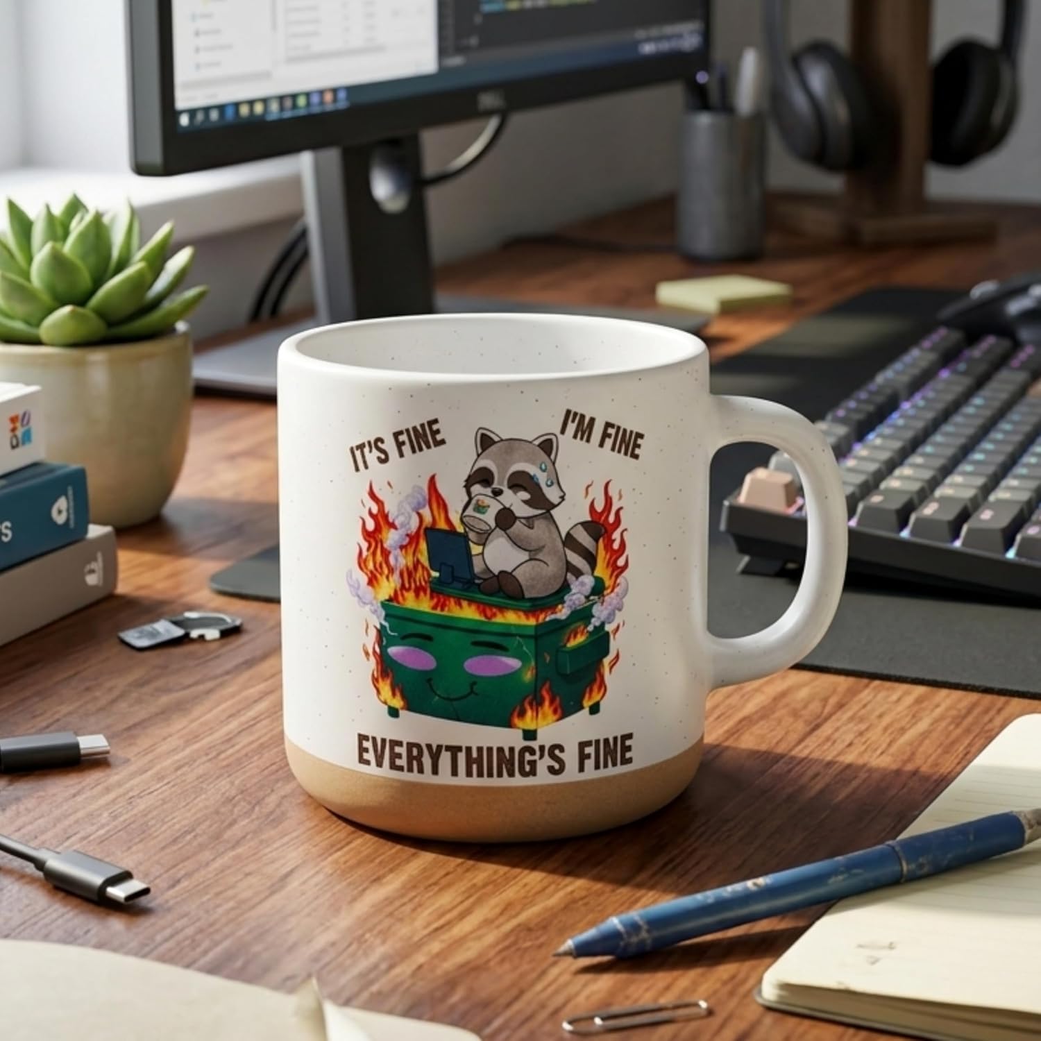 Funny Mugs, I'm Fine Everything is Fine - Coffee Mug Funny 11oz, Fun Coffee Mug, Dumpster Fire Gifts, Work Coffee Mugs For Women Men Friends Coworkers Coworker Leaving, Office Birthday Christmas Gift