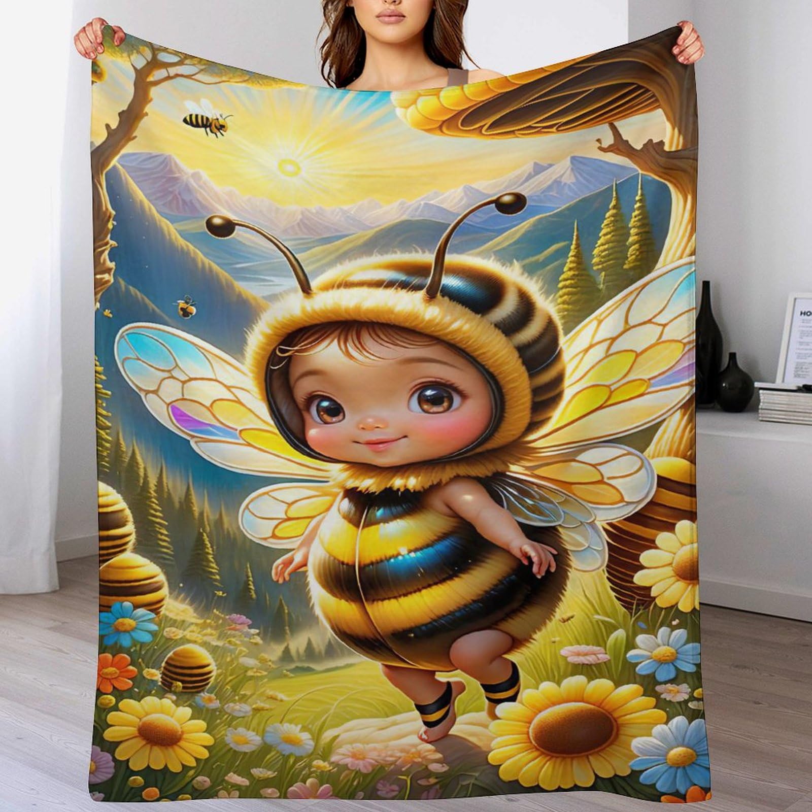 Manta de franela de abeja grande y suave que soluciona el frío en camas y sofás