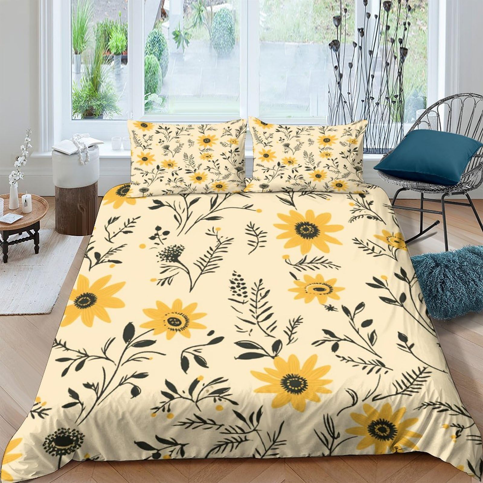 Ensemble de literie IOFEER fleurs jaunes pour lit King