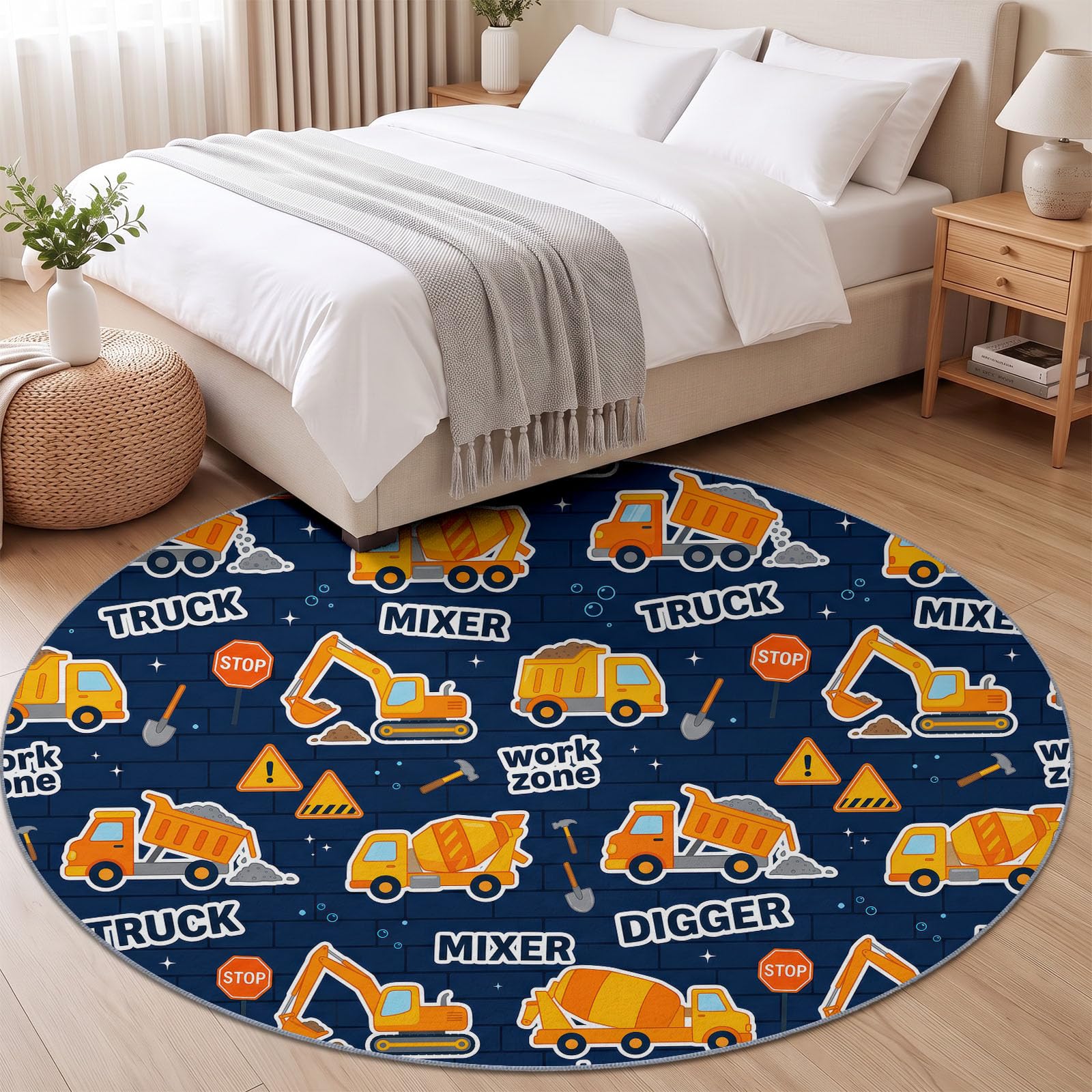 Alfombra redonda de 200 cm, lavable, para habitación de bebé, antideslizante, diseño de dibujos animados, suave, de pelo bajo, diseño de dibujos animados, para decoración del hogar, color azul y