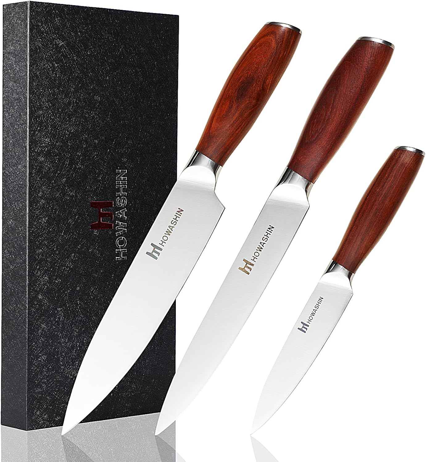 Professional Kitchen Knives High Carbon Stainless Steel Chef Knife Set,3PCS Ultra Sharp Japanese Knife with Sheath,Ergonomic Rosewood Handle Elegant Gift Box for Home or Restaurant