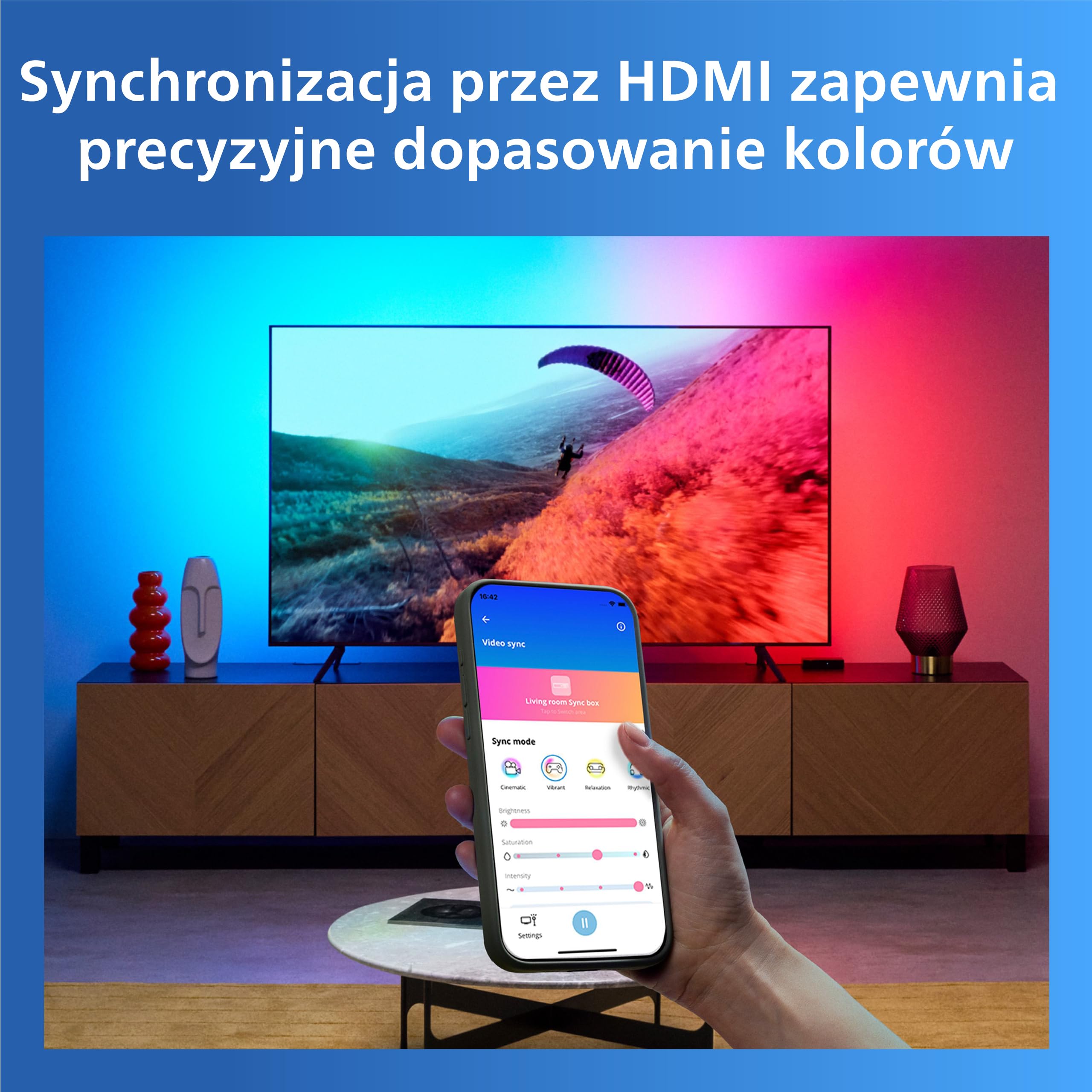 Philips Smart Lighting HDMI Sync Box with TV Backlight, RGBIC LED Strip for 40-50" TV, Sync with Movies, Music, HDMI 2.0, 4K at 60Hz, Connected by WiZ, Requires External Video Source