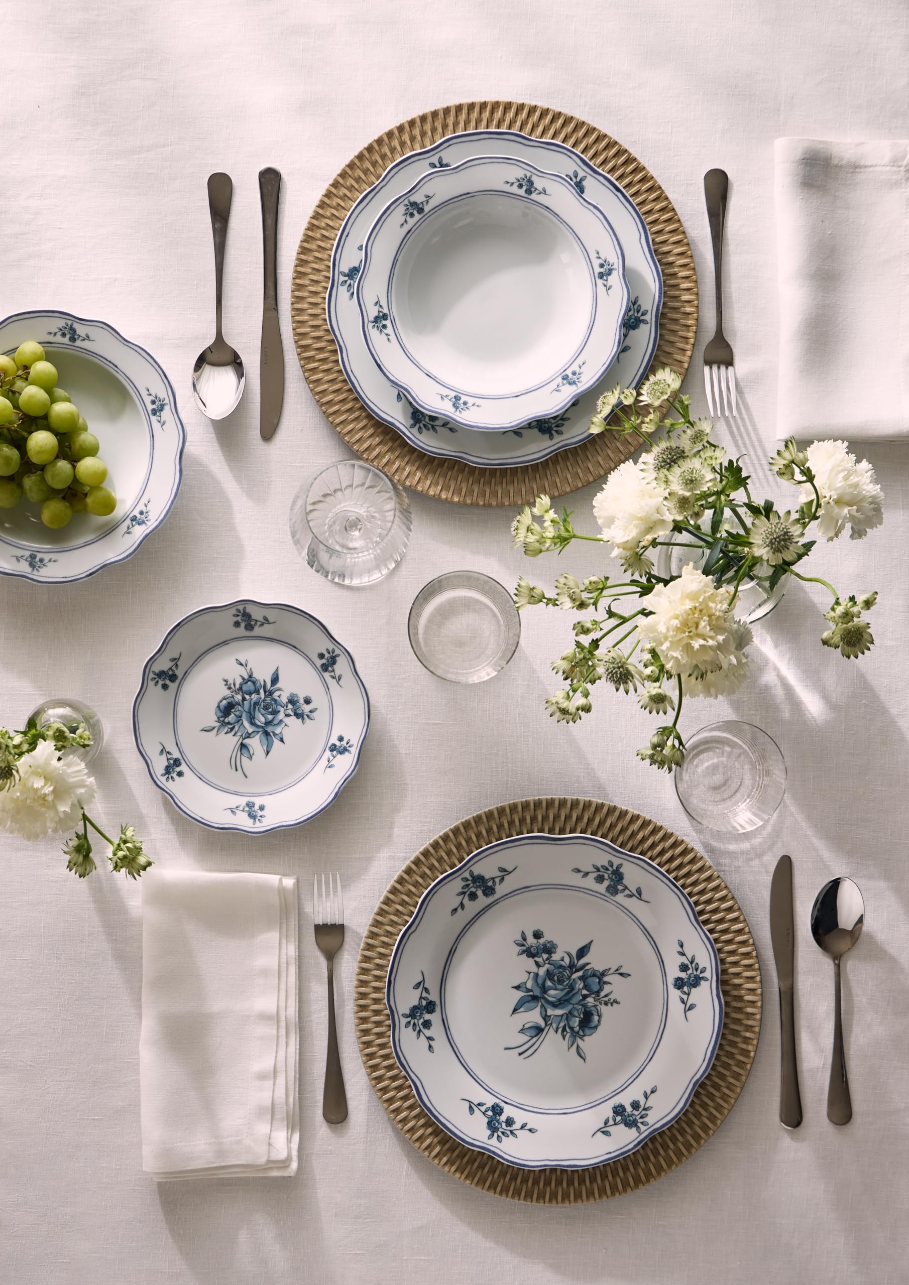 Tognana Heritage Florals, Servizio piatti per 6 persone 18 pezzi, Porcellana, Blu